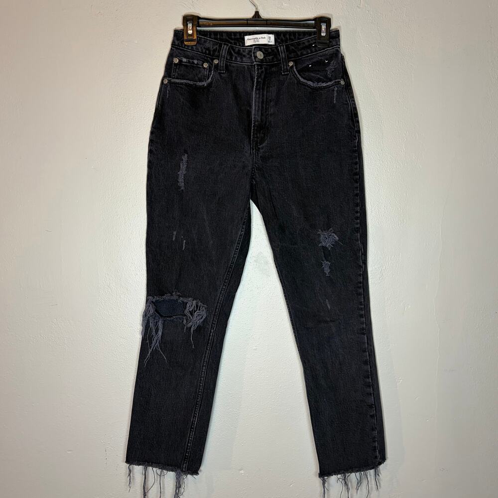 Abercrombie and Fitch, the mom high rise black distressed Jeans, women's 26 / 2R